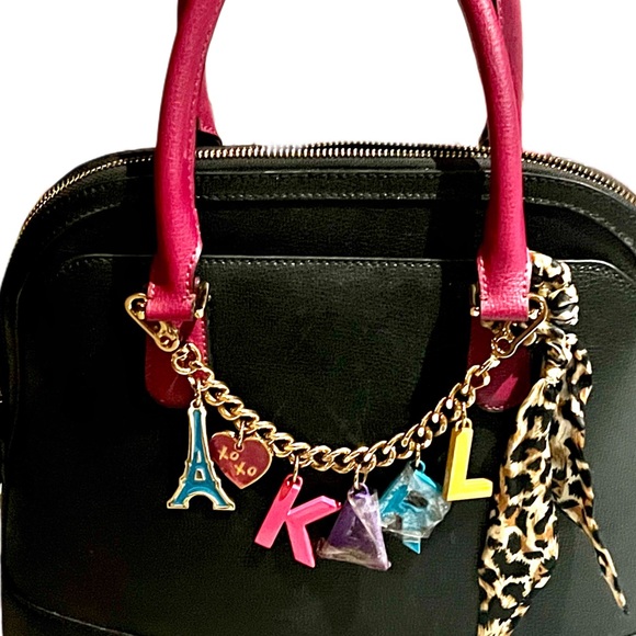 Karl Lagerfeld Paris Black Leather & Magenta Simone Satchel - Picture 9 of 16